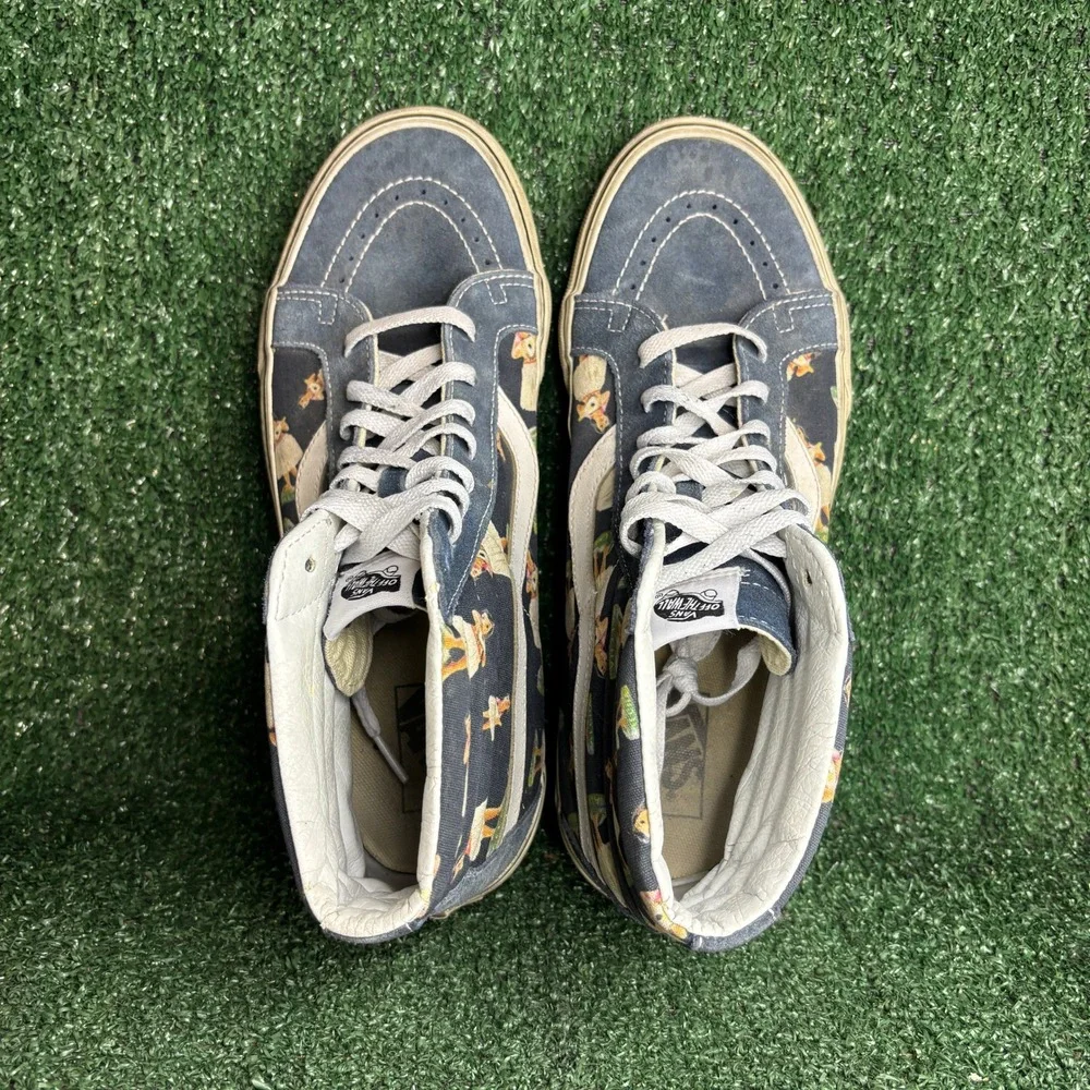 Vans Sk8-Hi Digi Hula Girl Hawaiian Canvas Suede High Top Sneaker Navy Men 11.0